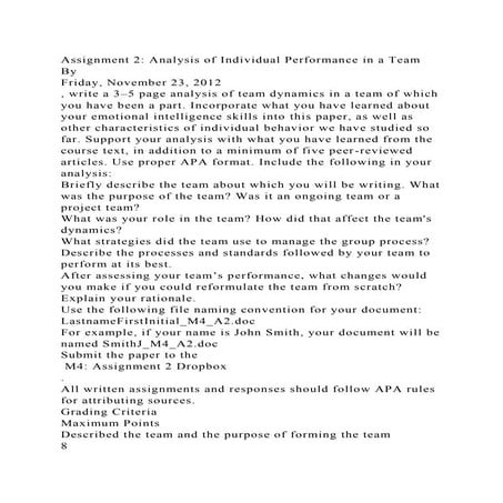Assignment 2 Analysis of Individual Performance in a TeamBy Fri.docx