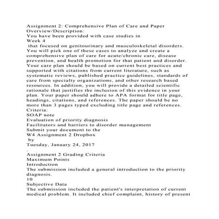 Assignment 2 Comprehensive Plan of Care and PaperOverviewDescrip.docx