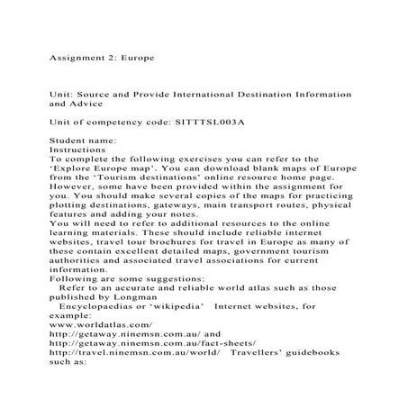 Assignment 2 EuropeUnit Source and Provide International.docx