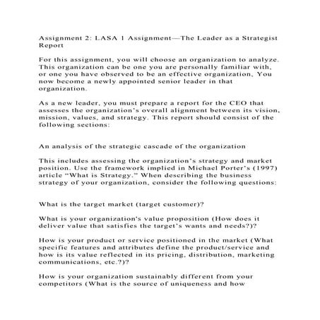 Assignment 2 LASA 1 Assignment—The Leader as a Strategist Report.docx