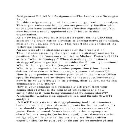 Assignment 2 LASA 1 Assignment—The Leader as a Strategist ReportF.docx