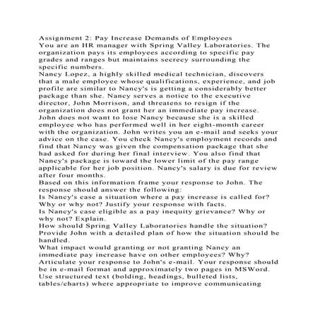 Assignment 2 Pay Increase Demands of EmployeesYou are an HR manag.docx