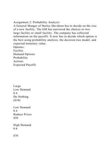 Assignment 2 Probability AnalysisA General Manger of Harley-Dav.docx
