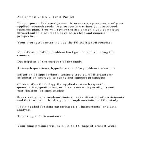 Assignment 2 RA 2 Final ProjectThe purpose of this assignment .docx