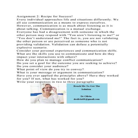 Assignment 2 Recipe for Success!Every individual approaches life .docx