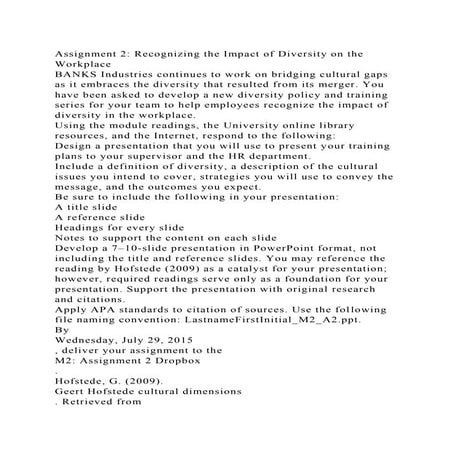 Assignment 2 Recognizing the Impact of Diversity on the Workplace.docx