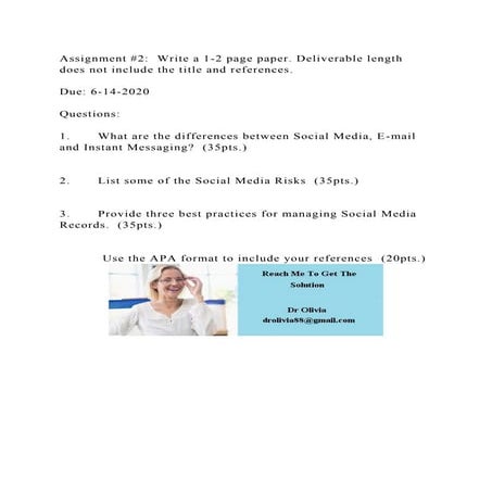 Assignment #2  Write a 1-2 page paper. Deliverable length does not .docx