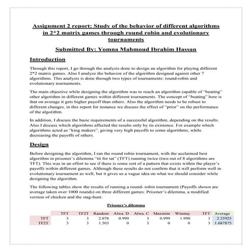 Study of the behavior of different algorithms in 2*2 matrix games through rou...