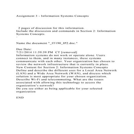 Assignment 3 - Information Systems Concepts  2 pages of disc.docx
