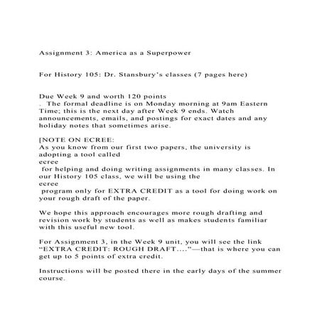 Assignment 3 America as a Superpower For History 105 Dr..docx