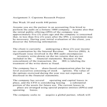 Acc 499 assignment 3 capstone research project | DOCX