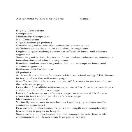 Assignment #3 Grading RubricNameHighly CompetentComp.docx