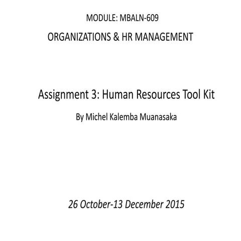 Assignment 3 human resources tool kit
