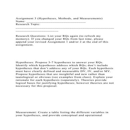 Assignment 3 (Hypotheses, Methods, and Measurements) Name ______.docx