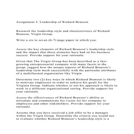 Assignment 3 Leadership of Richard BransonResearch the le.docx