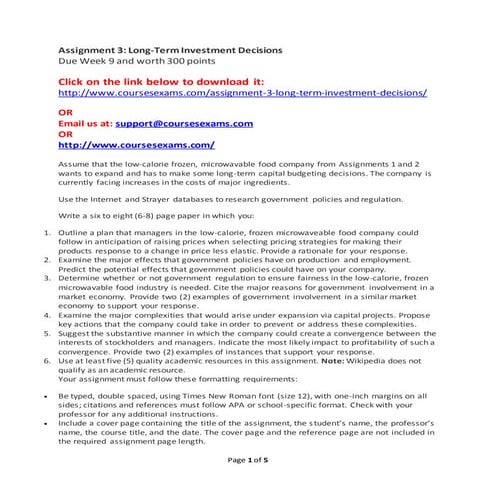 Assignment 3  long term investment decisions