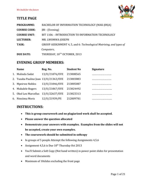 Assignment 4,5,6 technological matrixing and types of computers
