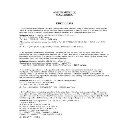 Assignment [4]  machining with solutions