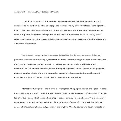 Handouts, Study Guides and Visuals