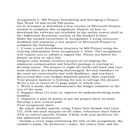 Assignment 5 MS Project Scheduling and Salvaging a ProjectDue W.docx