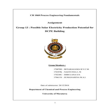 Feasibility Report for a Solar Electricity Production