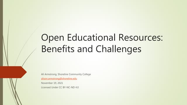 OER: Benefits and Challenges