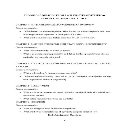 Assignment answer for human resource management module