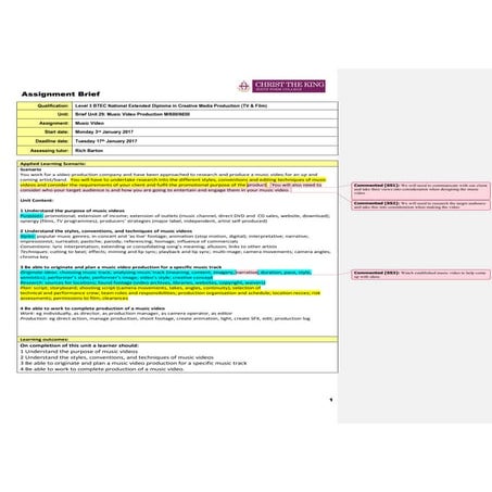 Annotated - Assignment brief unit 29__music video production