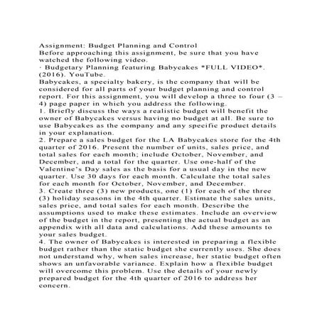 Assignment Budget Planning and ControlBefore approaching this a.docx