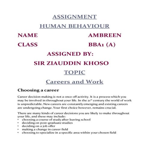 Assignment by ambreen khokhar career and work