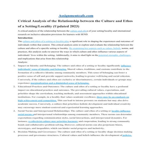 Critical Analysis of the Relationship between the Culture and Ethos of ...