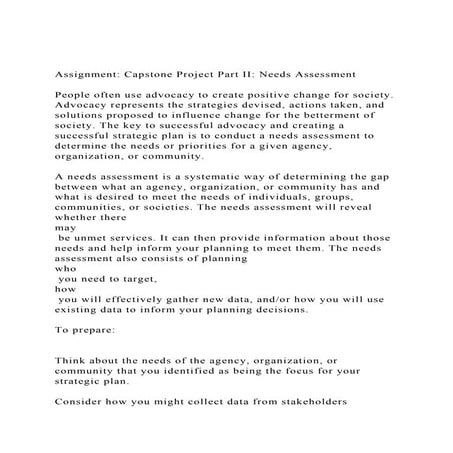 Assignment Capstone Project Part II Needs AssessmentPeople.docx