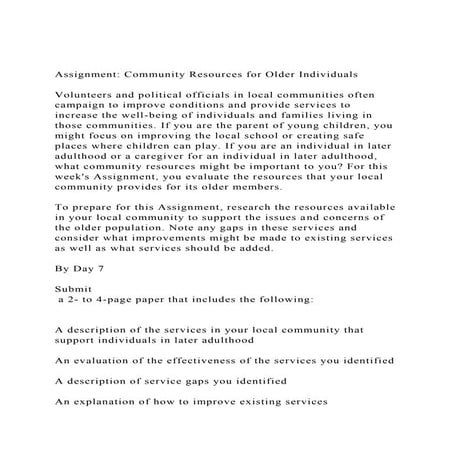 SOCW 6210 Week 8. Assignment Community Resources for Older Indiv.docx