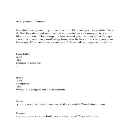 Assignment ContentFor this assignment, you’re a senior IT .docx