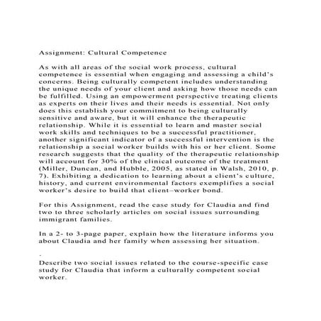 Assignment Cultural CompetenceAs with all areas of the soci.docx