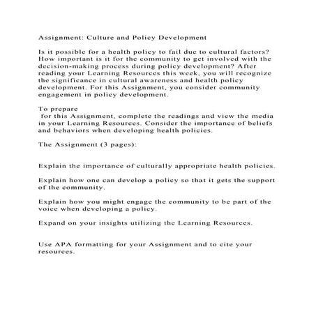 Assignment Culture and Policy DevelopmentIs it possible for a h.docx