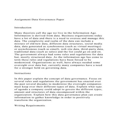Assignment Data Governance PaperIntroductionMany theor.docx