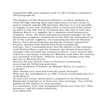 assignment DB need original work in APA format 2 references 304 para.docx