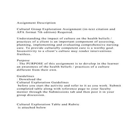 Assignment DescriptionCultural Group Exploration Assignment .docx