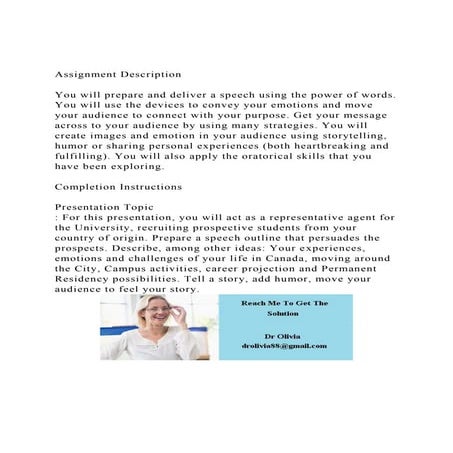 Assignment DescriptionYou will prepare and deliver a speech .docx