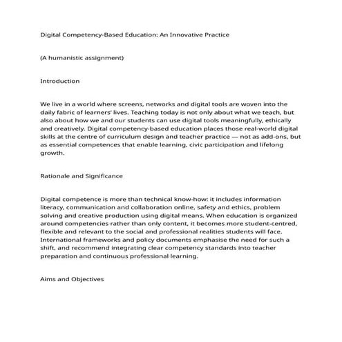 Digital Competancy based Education : An Innovative Practice