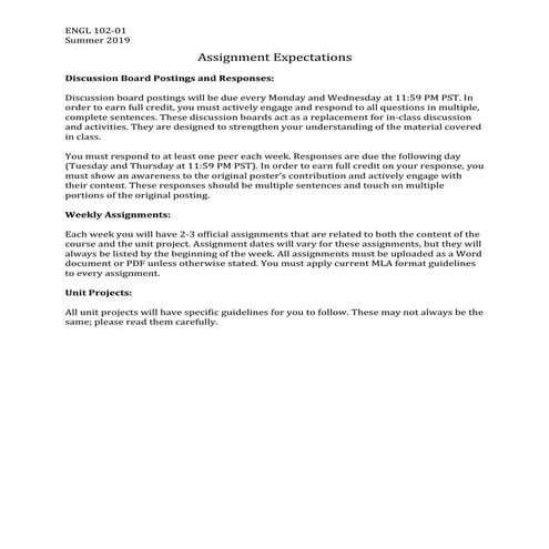 Assignment expectations