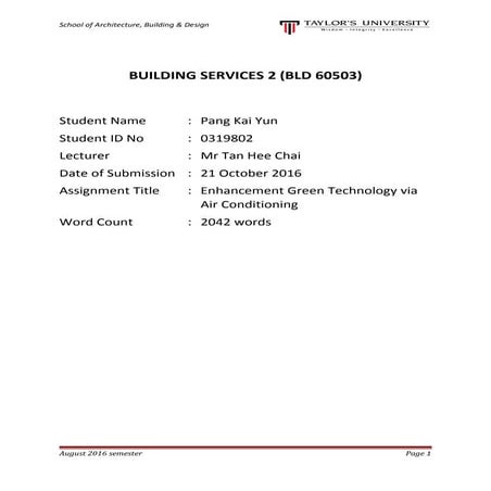 Assignment 1 - Enhancement Green Technology via Air Conditioning | DOC