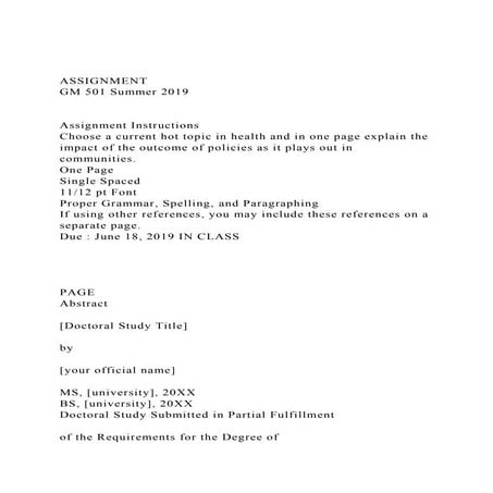 ASSIGNMENTGM 501 Summer 2019Assignment InstructionsCho.docx