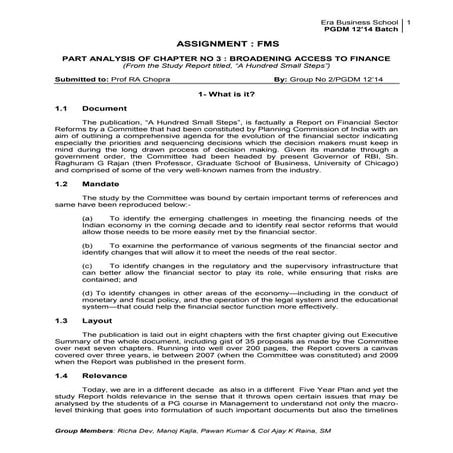 PART ANALYSIS OF CHAPTER NO 3 : BROADENING ACCESS TO FINANCE (From the Study ...