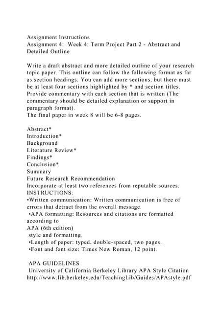 Assignment Instructionsassignment 4 Week 4 Term Project Part 2 Docx Assignment Instructionsassignment 4 Week 4 Term Project Part 2 Docx