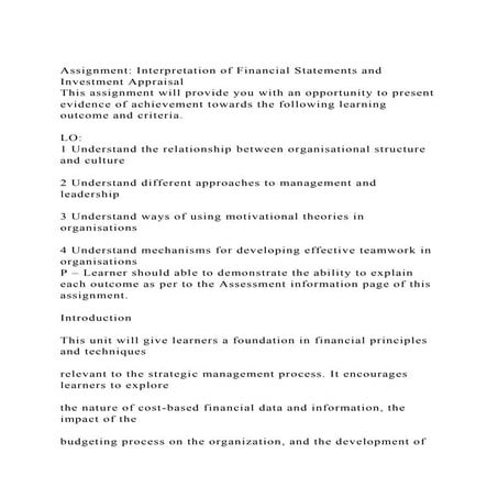 Assignment Interpretation of Financial Statements and Investment .docx