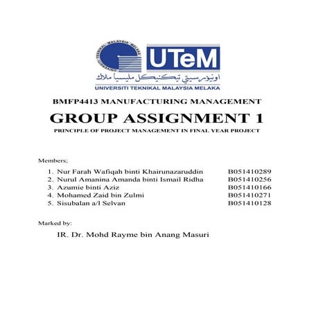 PRINCIPLE OF PROJECT MANAGEMENT IN FINAL YEAR PROJECT