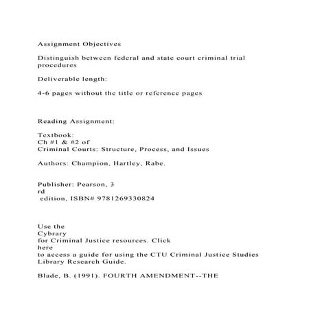 Assignment ObjectivesDistinguish Between Federal And State Cou docx