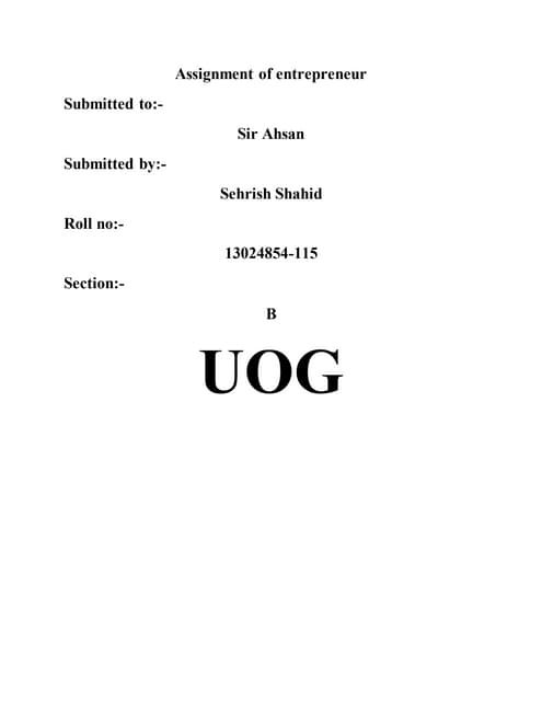 Assignment of entrepreneur